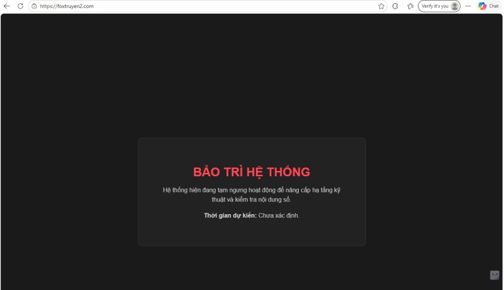 Fox Truyện thông báo bảo trì nâng cấp hệ thống